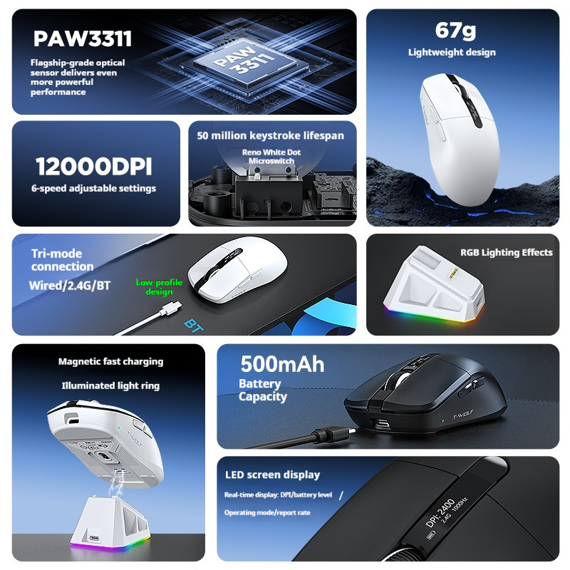 فأرة ألعاب لاسلكية T-Wolf X12، - مراجعة Laptop Mouse وسعره